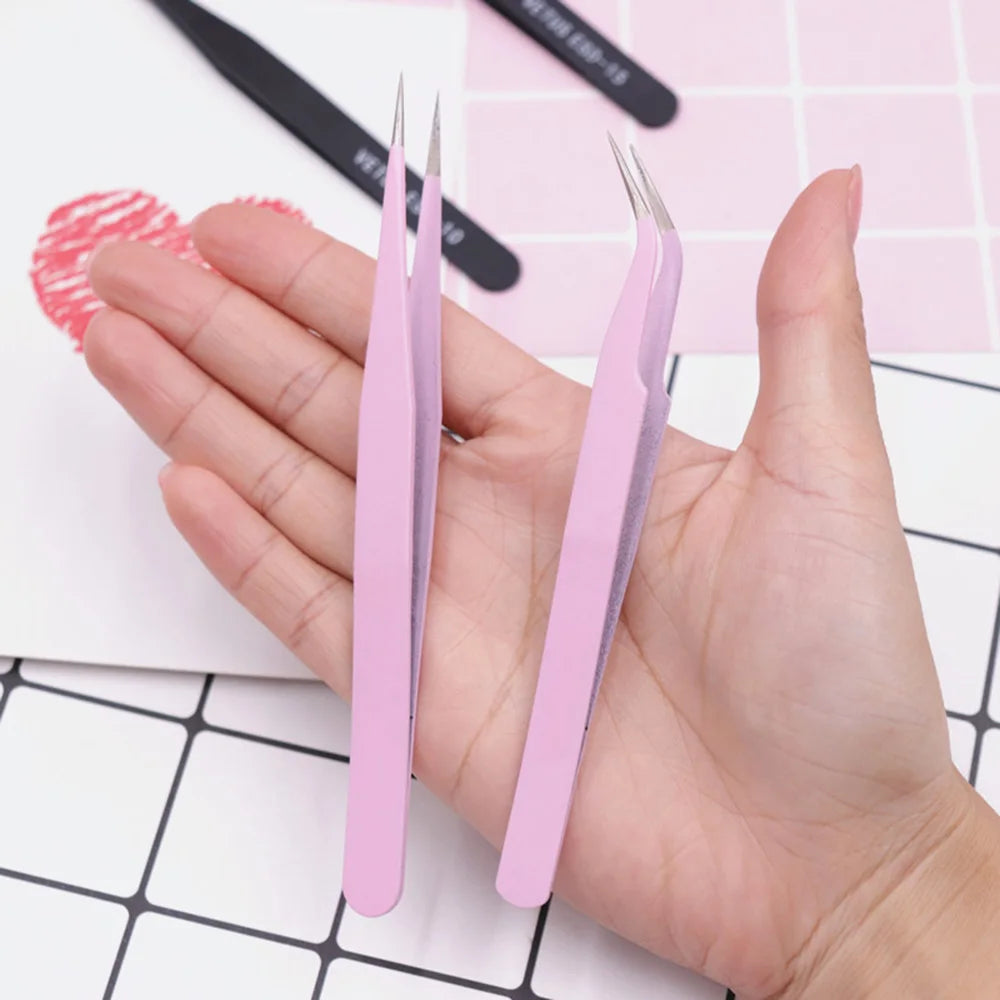 1Pc Stainless Steel Eyelash Extension Tweezers Curved Straight Lashes Tweezer Non-magnetic Eyelashes Nail Makeup Tools Wholesale