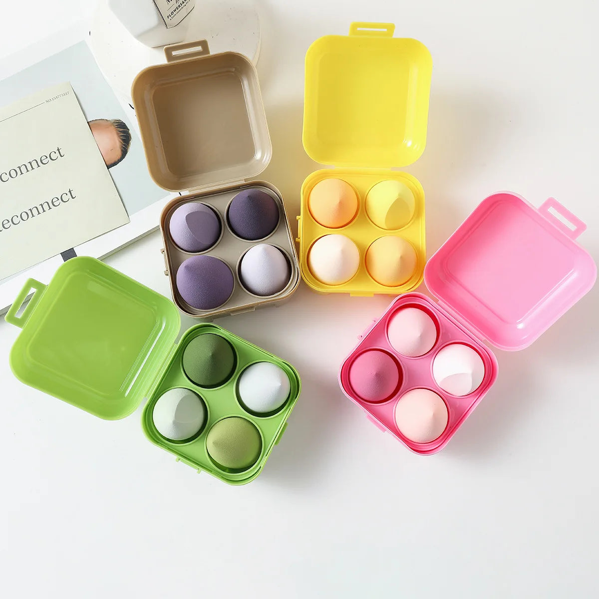 4Pcs Makeup Sponge Powder Puff Dry and Wet Combined Beauty Foundation Tools Cosmetic Ball Powder Puff Bevel Cut Make Up Sponge