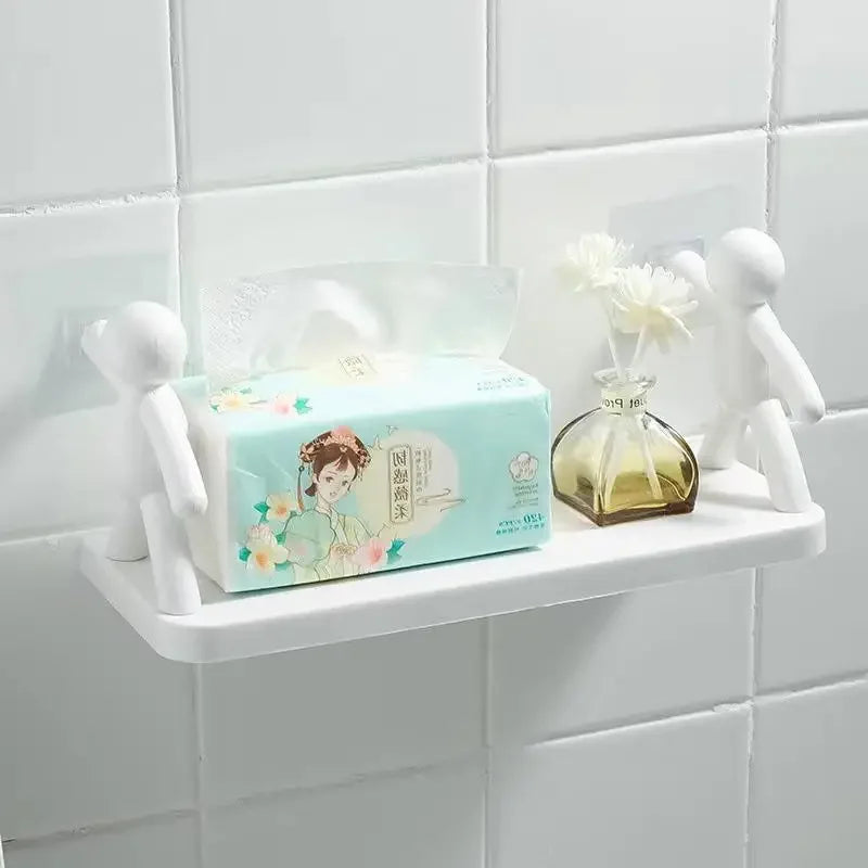 Bathroom Self-adhesive Shampoo Shelves Shower Towel Storage Rack Cosmetic Toilet Organizer Home Decor Kitchen PP Plastic Rack