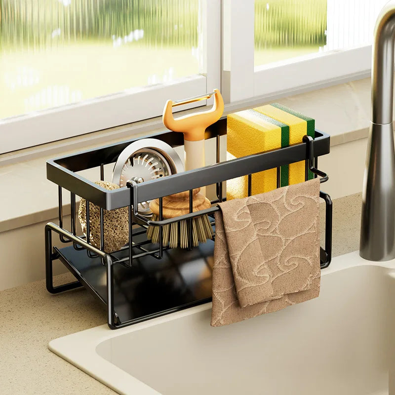 Kitchen Sponge Rack Drain Water Place Dish Soap Organize Rags Multi Functional Large Capacity Countertop and Store Items