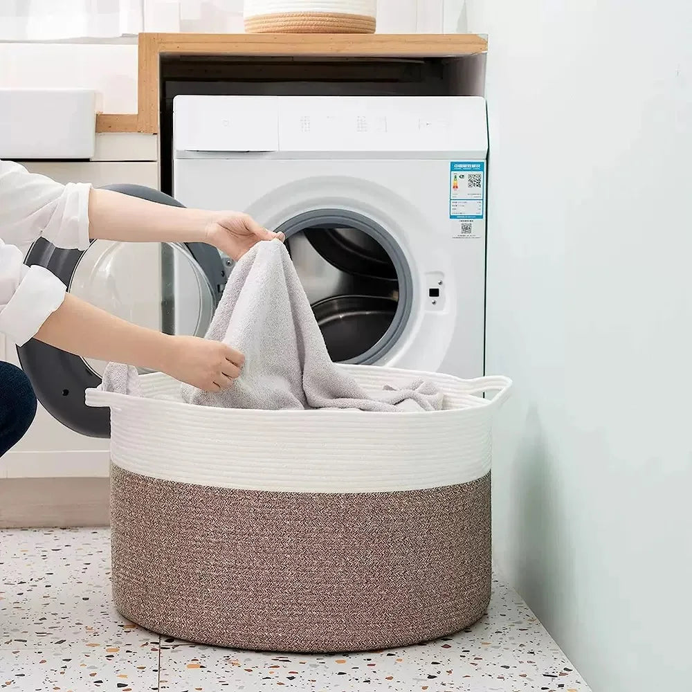 Household Wicker Dirty Laundry Basket ,Oversized Cotton Woven Storage Basket,Store Clothes and Miscellaneous ,Foldable Toy Stora