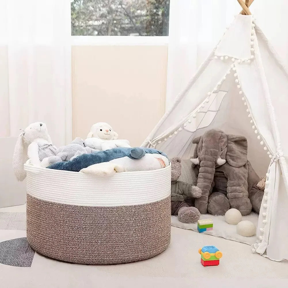 Household Wicker Dirty Laundry Basket ,Oversized Cotton Woven Storage Basket,Store Clothes and Miscellaneous ,Foldable Toy Stora