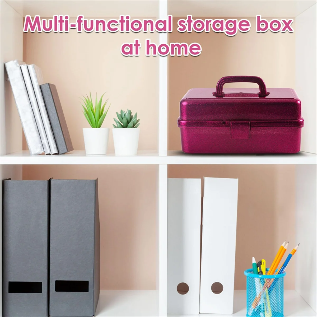 Hot sale Glitter Pink & Craft Tool Storage Box,3-Layer Stackable Carry Tackle Box Sewing Box Organizer for Art
