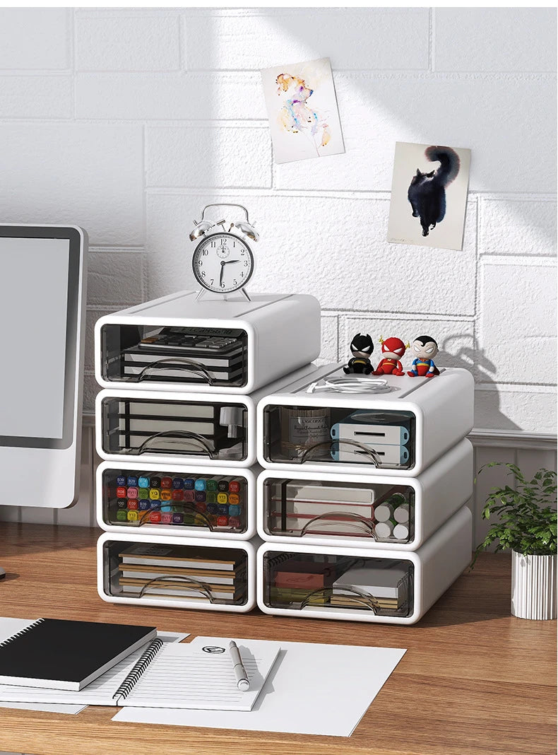 Desktop Storage Box Drawer Stationery Finishing Organizer Box Desk A4 File Cabinet Racks Cosmetics Dormitory Desktop Organizer