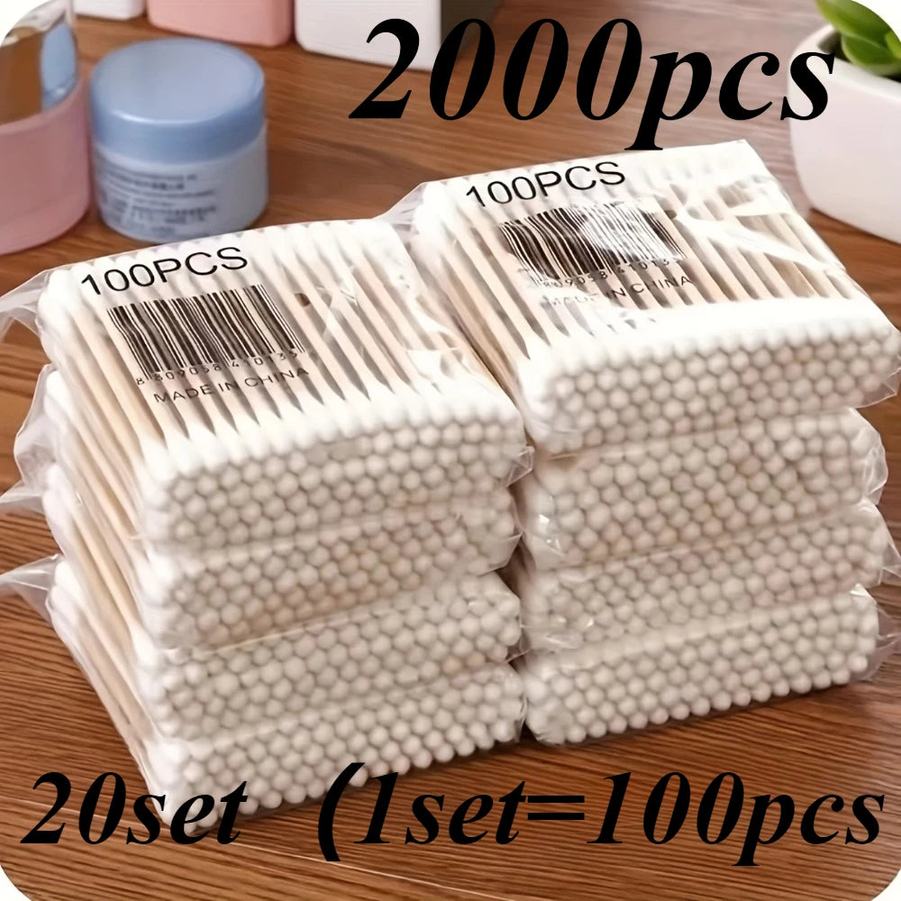 100/300/500/800pcs,20/40set Double Head Wood Cotton Swab Ears Cleaning , Makeup Tools Lipstik Cotton Buds Bastoncillos Oidos