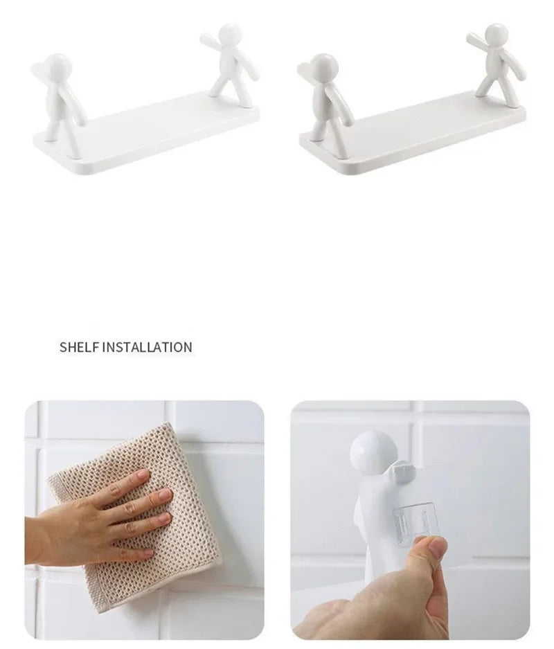 Bathroom Self-adhesive Shampoo Shelves Shower Towel Storage Rack Cosmetic Toilet Organizer Home Decor Kitchen PP Plastic Rack