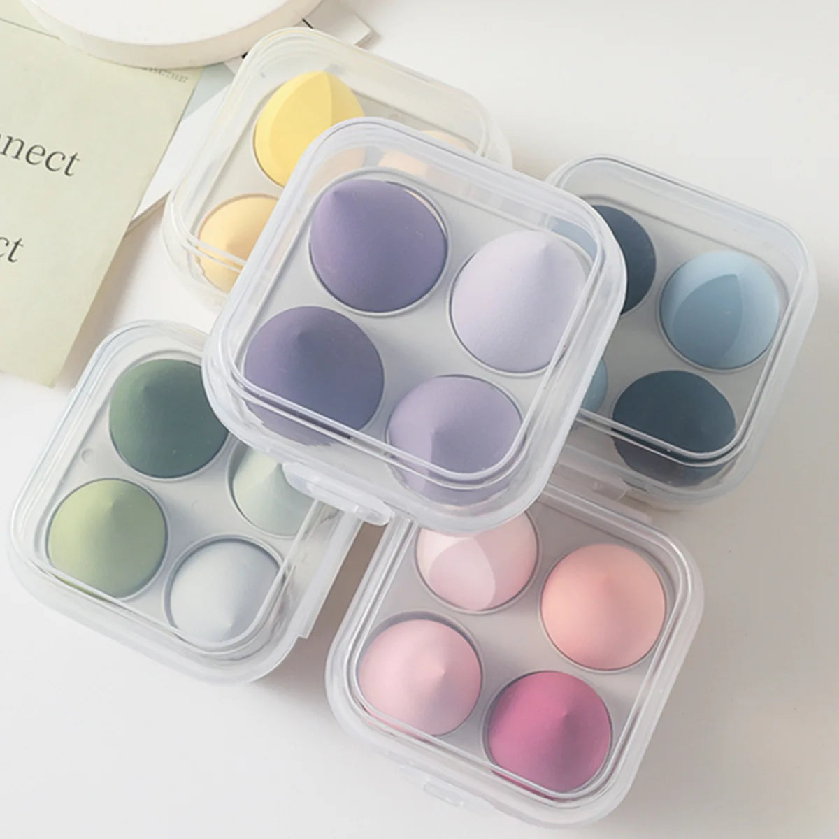 4Pcs Makeup Sponge Powder Puff Dry and Wet Combined Beauty Foundation Tools Cosmetic Ball Powder Puff Bevel Cut Make Up Sponge