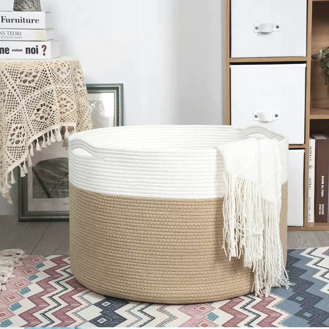 Household Wicker Dirty Laundry Basket ,Oversized Cotton Woven Storage Basket,Store Clothes and Miscellaneous ,Foldable Toy Stora