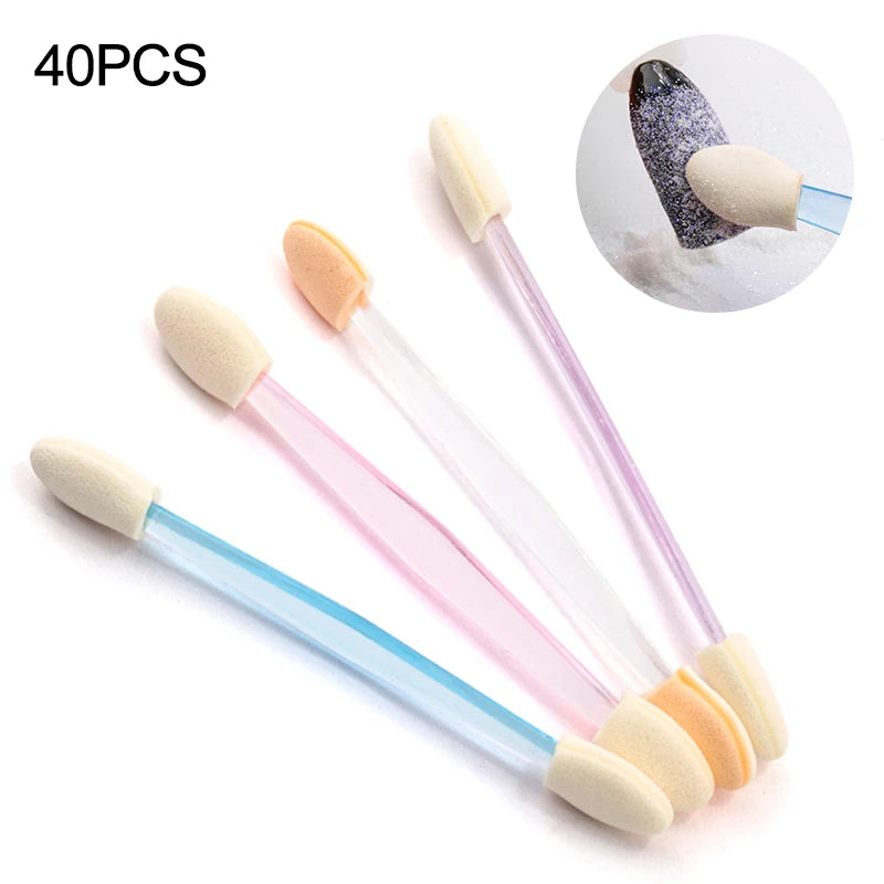 20/40pcs Nail Powder Brushes Sponge Double Sided Applicator Mirror Chrome Pigment Disposable Sponge Stick Cosmetic Makeup Tools