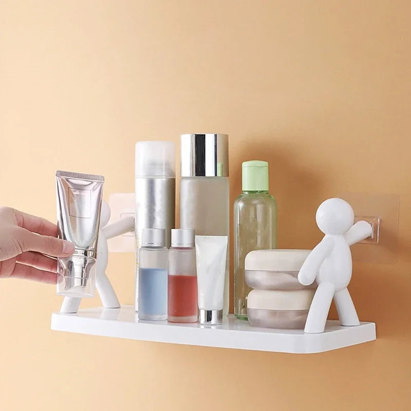 Bathroom Self-adhesive Shampoo Shelves Shower Towel Storage Rack Cosmetic Toilet Organizer Home Decor Kitchen PP Plastic Rack