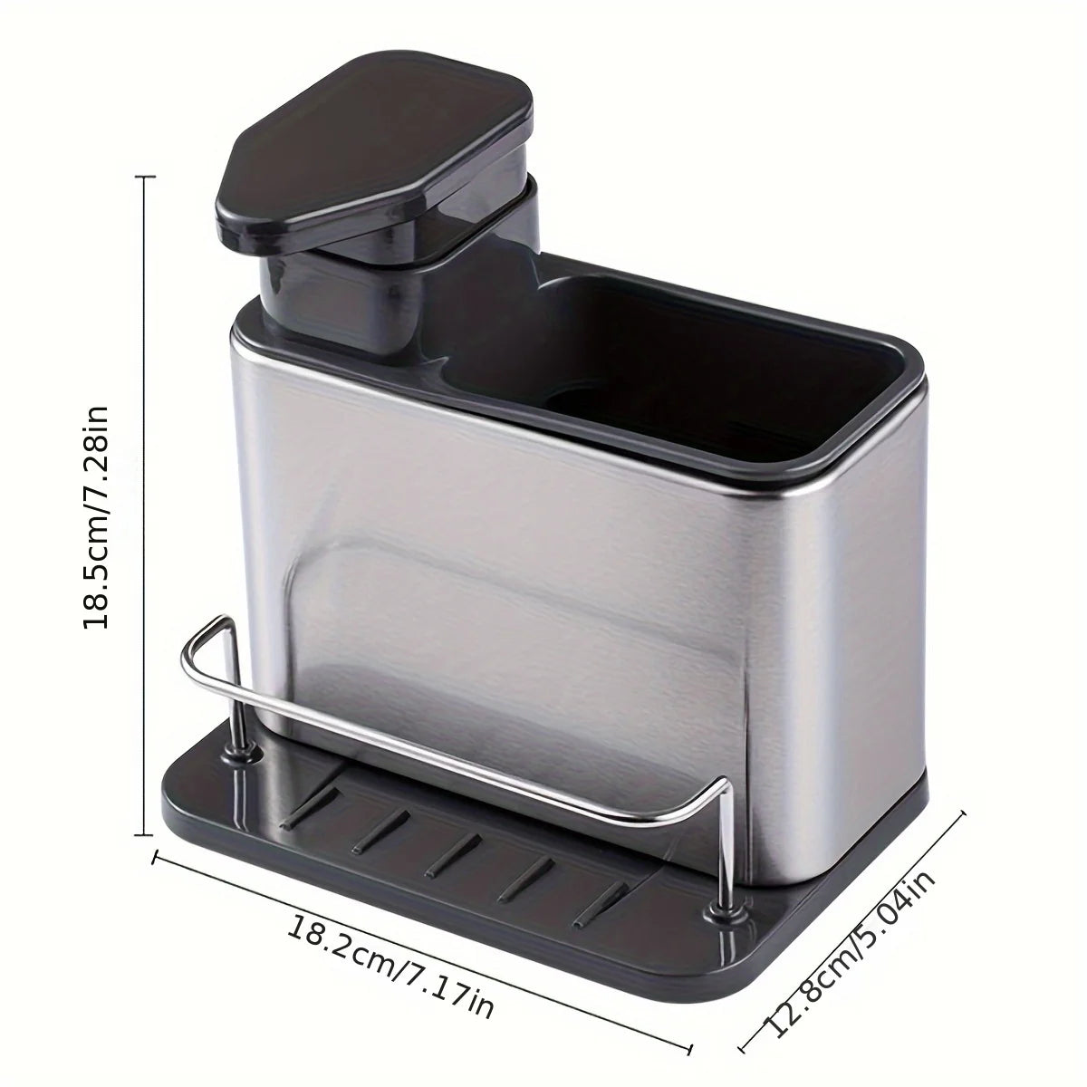 Kitchen Organizer Made of Stainless Steel - Includes a Dish Soap Dispenser, Sponge Holder, And Utensil Rack with a Drainage Tray