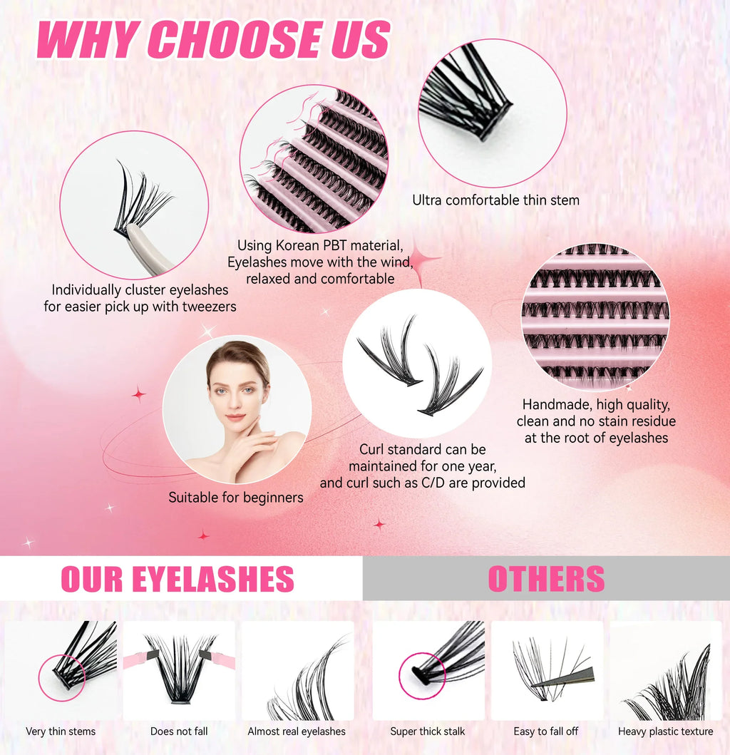 DIY Lashes Extension Kit Eyelashes 200 PCS Clusters Lash Bond