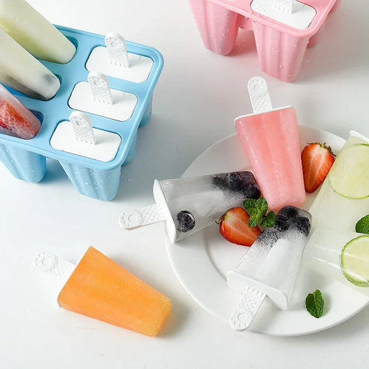 Ice Cream Mold DIY 6 Holes Ice Pop Maker Reusable Popsicle For Kids Popsicle Mould Kitchen Durable Ice Cream Cube Tools
