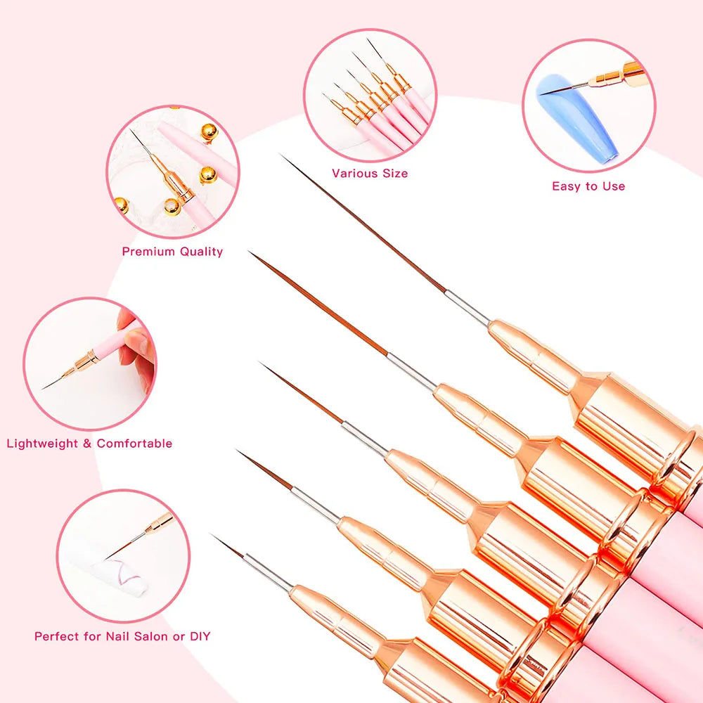 Nail Brush Pen 5pcs/set Nail Art Liner Brushes Set Elongated Striping Drawing