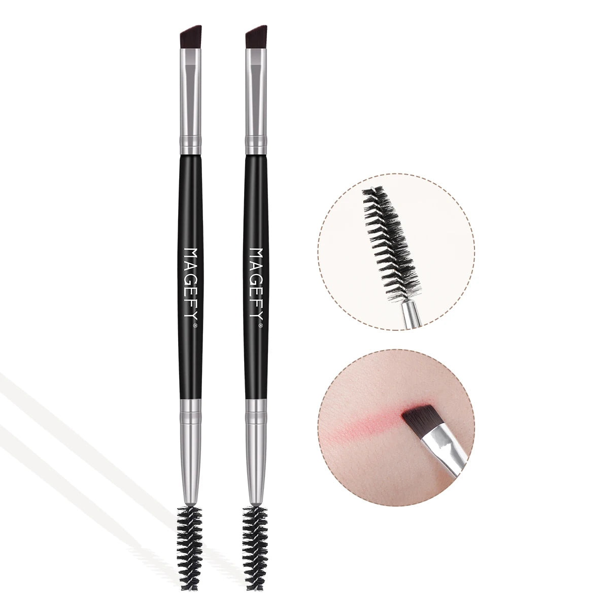 MAGEFY 2pcs/set Eyebrow Brush Eyelash Comb Makeup Brush Dual Ended Angled Brush 2 in 1 Lash Eyebrow Brush Cosmetic Makeup Tools