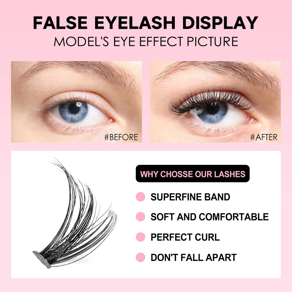 DIY Lashes Extension Kit Eyelashes 200 PCS Clusters Lash Bond