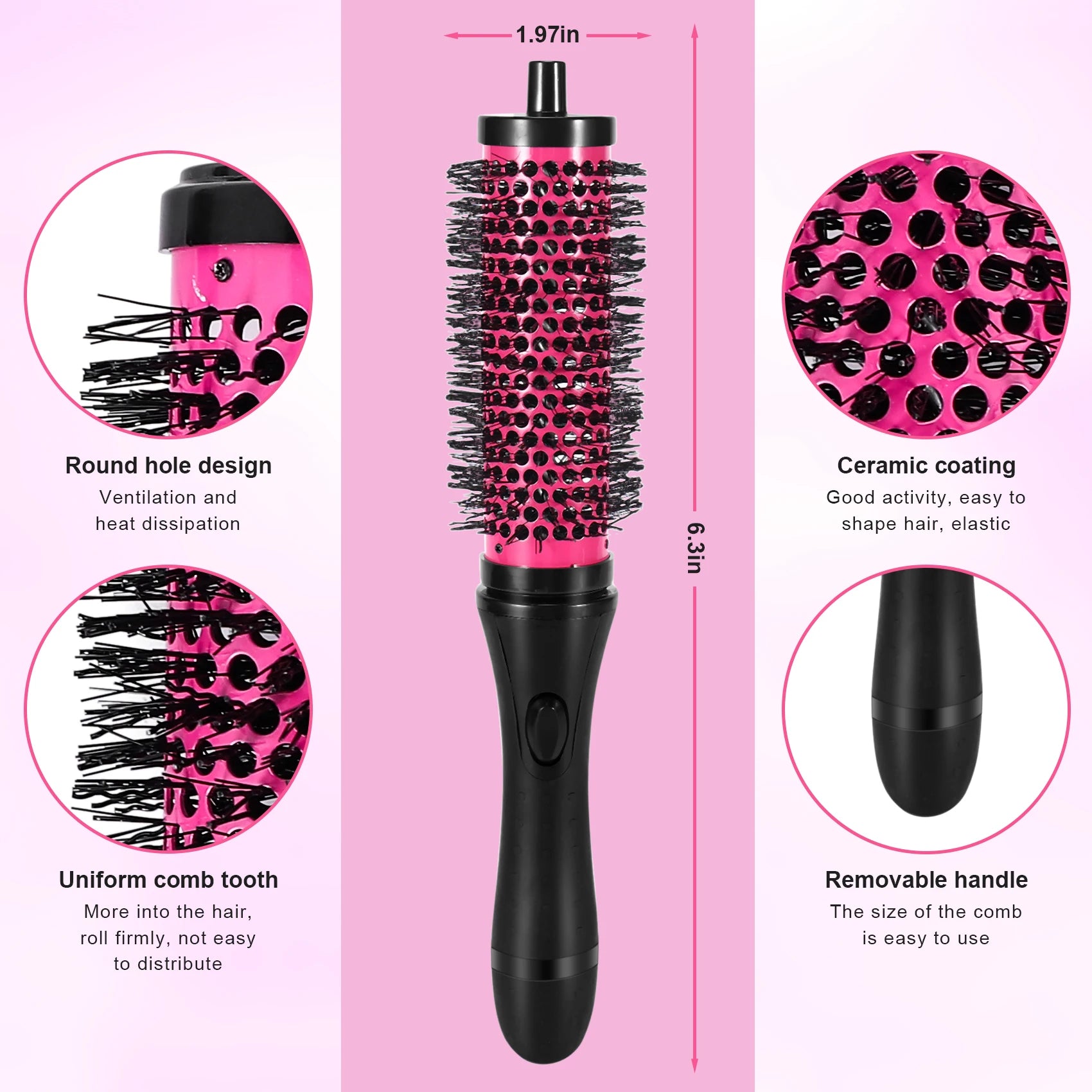 New 6pcs/set 3 Sizes Detachable Handle Hair Roller Brush with Positioning Clips
