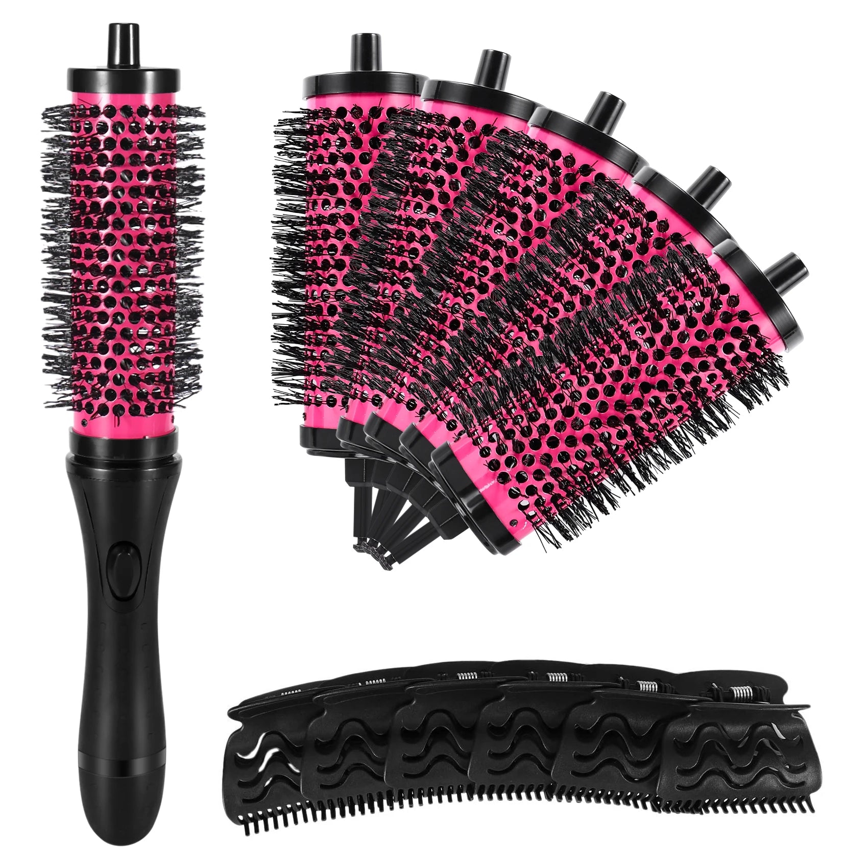 New 6pcs/set 3 Sizes Detachable Handle Hair Roller Brush with Positioning Clips