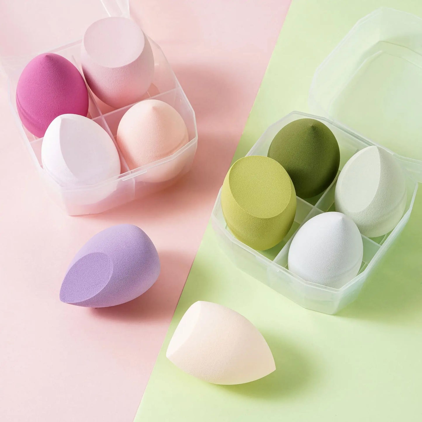4Pcs Makeup Sponge Powder Puff Dry and Wet Combined Beauty Foundation Tools Cosmetic Ball Powder Puff Bevel Cut Make Up Sponge